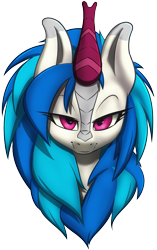 Size: 1229x1961 | Tagged: safe, artist:ikarooz, dj pon-3, vinyl scratch, kirin, g4, bust, female, kirin-ified, lidded eyes, looking at you, mare, portrait, simple background, smiling, solo, species swap, transparent background