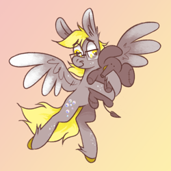 Size: 1000x1000 | Tagged: safe, artist:msponies, derpy hooves, pegasus, pony, g4, androgynous, colored hooves, freckles, glasses, gradient background, plushie, solo, spread wings, wings