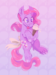 Size: 600x800 | Tagged: safe, artist:msponies, lickety-split, earth pony, pony, g1, bow, food, ice cream, solo, tail, tail bow