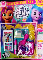 Size: 535x745 | Tagged: safe, izzy moonbow, misty brightdawn, sunny starscout, zipp storm, earth pony, pegasus, pony, unicorn, g5, official, magazine, mane stripe sunny, my little pony logo, phone, toy