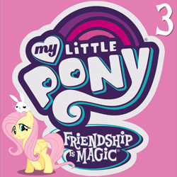 Size: 5252x5250 | Tagged: safe, angel bunny, fluttershy, pegasus, pony, rabbit, g4, 3, album cover, animal, female, male, mare, my little pony logo, number