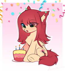 Size: 1890x2072 | Tagged: safe, artist:airiniblock, oc, oc only, oc:airi, bat pony, pony, birthday cake, cake, food, gradient background, solo