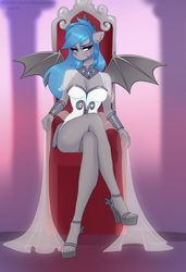 Size: 2730x4000 | Tagged: safe, alternate character, alternate version, artist:xjenn9, oc, bat pony, anthro, plantigrade anthro, breasts, cleavage, commission, female, high heels, shoes, solo, ych result