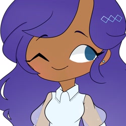 Size: 2048x2048 | Tagged: safe, artist:esluvv, rarity, human, g4, clothes, cutie mark on clothes, dark skin, female, high res, humanized, one eye closed, simple background, smiling, solo, white background, wink