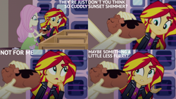Size: 2000x1125 | Tagged: safe, edit, edited screencap, editor:quoterific, screencap, fluttershy, sunset shimmer, guinea pig, human, equestria girls, g4, my little pony equestria girls: summertime shorts, pet project