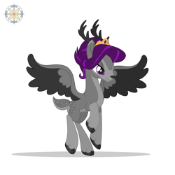 Size: 3500x3500 | Tagged: safe, artist:r4hucksake, oc, oc only, oc:nightshade, deer, deer pony, original species, peryton, cloven hooves, concave belly, crown, doe, female, high res, jewelry, regalia, simple background, slender, solo, thin, transparent background