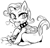 Size: 736x713 | Tagged: safe, artist:nekubi, diamond dog, hybrid, pony, unicorn, black and white, butt, digging, explicit source, grayscale, interspecies offspring, monochrome, mouth hold, not rarity, offspring, parent:rarity, paws, plot, simple background, sitting, solo, tail, tail wag, white background