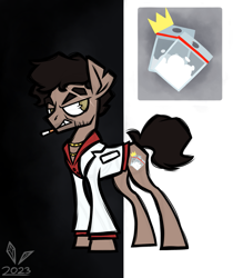 Size: 1511x1800 | Tagged: safe, artist:ccrystalonyxx, earth pony, pony, cigarette, clothes, crossover, eye scar, facial scar, full body, jewelry, necklace, photo, scar, scarface, solo, suit, torn ear