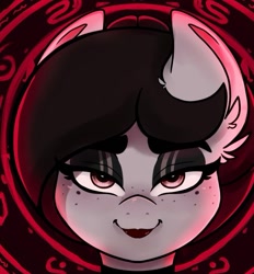 Size: 759x817 | Tagged: safe, artist:themimicartist, oc, oc:mimic, earth pony, pony, black eyeshadow, black lipstick, bust, dark side, eyeshadow, female, freckles, lidded eyes, lipstick, looking at you, makeup, mare, solo