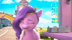 Size: 1920x1076 | Tagged: safe, screencap, pipp petals, sunny starscout, zipp storm, earth pony, pegasus, pony, g5, my little pony: make your mark, my little pony: make your mark chapter 4, the jinxie games, spoiler:g5, spoiler:my little pony: make your mark, spoiler:my little pony: make your mark chapter 4, spoiler:mymc04e03, animated, cart, cellphone, drink, female, jewelry, mare, napkin, panic, phone, royal sisters (g5), scared, siblings, sisters, smoothie, sound, street, tiara, webm, zoomed in
