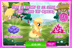 Size: 1961x1301 | Tagged: safe, gameloft, applejack, earth pony, pony, g4, my little pony: magic princess, advertisement, costs real money, english, female, filly, filly applejack, foal, freckles, gem, magic coins, mare, mobile game, numbers, sale, solo, text, younger, £