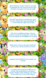 Size: 2048x3475 | Tagged: safe, gameloft, idw, applejack, fluttershy, mean fluttershy, trixie, earth pony, pegasus, pony, unicorn, g4, my little pony: magic princess, the mean 6, applejack's hat, brooch, cape, clone, clothes, cowboy hat, dialogue, dialogue box, english, event, female, filly, filly fluttershy, flower, foal, folded wings, hat, headband, high res, idw showified, jewelry, mare, mobile game, poison ivyshy, speech bubble, text, trixie's cape, trixie's hat, vine, wings, younger