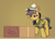 Size: 1066x759 | Tagged: safe, artist:zeepheru, daring do, pegasus, pony, g4, atg 2023, body pillow, bondage, box, clothes, daring daki, female, gradient background, hat, looking at something, mare, newbie artist training grounds, question mark, shirt, solo