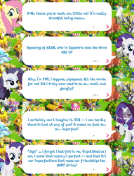 Size: 2048x2676 | Tagged: safe, gameloft, idw, fluttershy, mean rarity, rarity, pegasus, pony, unicorn, g4, my little pony: magic princess, the mean 6, brooch, cloak, clone, clothes, dialogue, dialogue box, doctor doomity, english, event, female, filly, filly rarity, foal, high res, horn, idw showified, jewelry, mare, mask, mobile game, speech bubble, spread wings, text, wings, younger