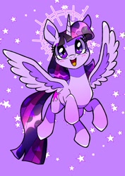 Size: 1448x2048 | Tagged: safe, artist:stacy_165cut, twilight sparkle, alicorn, pony, g4, female, flying, halo, happy, looking at you, mare, open mouth, open smile, smiling, solo, spread wings, twilight sparkle (alicorn), wings