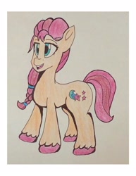 Size: 1275x1650 | Tagged: safe, artist:artevi, sunny starscout, earth pony, pony, g5, my little pony: a new generation, colored, female, mare, pencil drawing, smiling, solo, traditional art