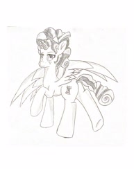 Size: 1275x1650 | Tagged: safe, artist:artevi, cozy glow, pegasus, pony, g4, female, looking at you, mare, older, pencil drawing, spread wings, traditional art, wings