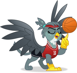 Size: 5812x5456 | Tagged: safe, artist:anime-equestria, gabby, griffon, g4, basketball, clothes, concave belly, eyes closed, female, headband, jersey, jock, outfit, shorts, simple background, slender, solo, sports, sports jersey, sports shorts, thin, transparent background, vector, vest, wings