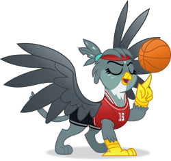 Size: 5812x5456 | Tagged: safe, artist:anime-equestria, gabby, griffon, g4, basketball, clothes, eyes closed, female, headband, jersey, jock, outfit, shorts, simple background, solo, sports, sports jersey, sports shorts, transparent background, vector, vest, wings