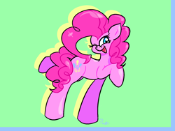 Size: 1600x1200 | Tagged: safe, artist:pertdegert, pinkie pie, earth pony, pony, g4, female, green background, one eye closed, open mouth, simple background, smiling, solo, wink