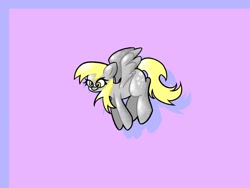 Size: 1600x1200 | Tagged: safe, artist:pertdegert, derpy hooves, pegasus, pony, g4, female, flying, purple background, simple background, smiling, solo