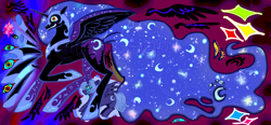 Size: 2048x954 | Tagged: safe, artist:0clownfish0, nightmare moon, princess luna, g4, crying, stars, twilight's cutie mark