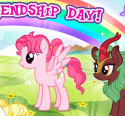 Size: 389x361 | Tagged: safe, gameloft, screencap, bifröst, cinder glow, summer breeze, summer flare, kirin, pegasus, pony, g4, cropped, female, friendship student, mare, meme, nose wrinkle, pink mane, smiling, spread wings, wings, wow! glimmer
