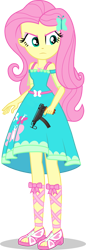 Size: 616x1797 | Tagged: safe, artist:dustinwatsongkx, artist:edy_january, edit, vector edit, fluttershy, human, equestria girls, g4, angry, base used, butterfly hairpin, fluttershy boho dress, geode of fauna, gun, magical geodes, simple background, solo, submachinegun, transparent background, trigger discipline, vector, vector used, vz.61 skorpion, weapon
