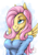 Size: 2171x3070 | Tagged: safe, artist:mysticalpha, fluttershy, pegasus, anthro, g4, breasts, busty fluttershy, cleavage, female, grin, hair over one eye, high res, shoulderless, smiling, solo