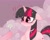 Size: 2048x1620 | Tagged: safe, artist:petaltwinkle, pinkie pie, twilight sparkle, pony, unicorn, g4, blushing, cute, duo, emanata, exclamation point, featured image, female, floppy ears, flower, hoof hold, hoof on chest, horn, imminent bite, implied pinkie pie, interrobang, lesbian, limited palette, magnetic hooves, mare, nose wrinkle, offscreen character, question mark, raised hoof, scrunchy face, ship:twinkie, shipping, signature, smoke, solo focus, sparkles, twiabetes, unicorn twilight, wide eyes