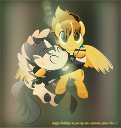 Size: 1978x2096 | Tagged: safe, artist:cheezedoodle96, artist:php178, part of a set, oc, oc only, oc:blink romance, oc:killer epic, alicorn, pony, fallout equestria, g4, my little pony: the movie, the return of harmony, .svg available, aftermath, alicorn oc, alternate hairstyle, alternate universe, beam, belly button, belt, best friends, bomber jacket, christianity, clothes, coat markings, colored pupils, colored wings, continuity, cowlick, crepuscular rays, cross, cross necklace, cute, cute face, cute smile, dark eyes, description is relevant, dock, duo, duo male, electric guitar, envelope, eye, eyes closed, fallout equestria oc, fender stratocaster, fender telecaster, floating, flourish, flying, forelock, glowing, glowing horn, guitar, guitar pick, gun, handgun, happy, hazel eyes, heart, high res, highlights, holster, hoof heart, horn, hug, inkscape, jacket, jewelry, jumpsuit, latex, leather, leather jacket, lens flare, lifting, light, lincoln brewster, looking at someone, looking at you, magic, magic aura, male, male alicorn, male alicorn oc, mane, michael hutzler, movie accurate, musical instrument, musician, nc-tv signature, necklace, ocbetes, part of a series, performance, performer, persona, pipbuck, pipbuck 3000, pipbuck rose 3000, pistol, pocket, ponified, ponified music artist, ponysona, rainbow, raised hoof, red, relentless sorrow (psalm's handgun), revolver, security armor, security belt, simple background, smiling, smiling at you, socks (coat markings), spread hooves, spread wings, stage, stage light, stallion, stars, strap, striped mane, striped tail, stripes, svg, tail, tall resolution, telekinesis, text, thank you, thanks, two toned coat, two toned hair, two toned mane, two toned tail, two toned wings, underhoof, utility belt, vault suit, vector, weapon, wholesome description, wing hands, wing hold, winghug, wings