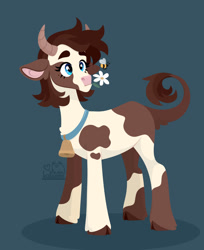Size: 1600x1960 | Tagged: safe, artist:kabuvee, bee, cow, insect, cloven hooves, female, flower, mouth hold, simple background, solo