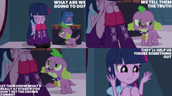 Size: 828x465 | Tagged: safe, edit, edited screencap, editor:quoterific, screencap, spike, twilight sparkle, dog, human, equestria girls, g4, my little pony equestria girls, backpack, spike the dog