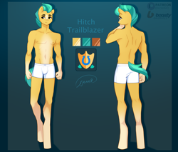 Size: 3760x3204 | Tagged: safe, artist:xjenn9, hitch trailblazer, earth pony, anthro, unguligrade anthro, g5, boxers, clothes, gradient background, high res, male, rear view, solo, stupid sexy hitch trailblazer, underwear, white underwear, ych example, your character here