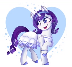 Size: 2000x1879 | Tagged: safe, artist:galaxy swirl, rarity, pony, unicorn, g4, beads, bracelet, clothes, colored hooves, cute, dress, female, happy, jewelry, mare, open mouth, open smile, raribetes, smiling, solo