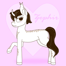 Size: 6257x6257 | Tagged: safe, artist:dsksh, oc, oc only, oc:zephir, pony, unicorn, absurd resolution, blushing, horn, male, raised hoof, side view, simple background, smiling, solo, stallion, standing, unicorn oc