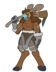 Size: 1400x1800 | Tagged: safe, artist:tartsarts, oc, oc only, oc:tartaurus, moose, anthro, antlers, axe, barbarian, cloven hooves, male, simple background, solo, transparent background, weapon