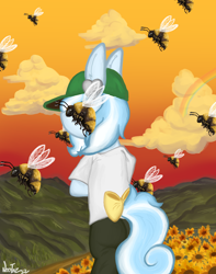 Size: 2000x2538 | Tagged: safe, artist:nootaz, oc, oc:snowie, bee, insect, album parody, flower, high res, ponfied, sunflower, tyler the creator