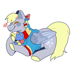 Size: 1080x1080 | Tagged: safe, artist:spaceoreosxoxo, derpy hooves, pegasus, pony, g4, bow, clothes, ear piercing, earring, hair bow, hairclip, heart, jewelry, kidcore, piercing, plushie, simple background, solo, sweater, transparent background