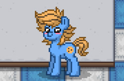 Size: 899x590 | Tagged: safe, oc, oc:blue cookie, earth pony, pony, pony town, blushing, cute, earth pony oc, male, smiling, stallion