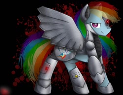 Size: 1398x1080 | Tagged: artist needed, safe, rainbow dash, cyborg, pegasus, pony, fanfic:rainbow factory, g4, blood, fanfic art, female, mare