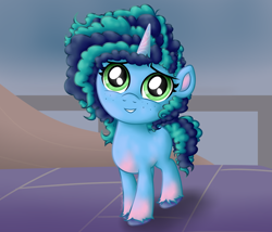 Size: 3471x2971 | Tagged: safe, artist:background basset, misty brightdawn, pony, unicorn, g5, curly mane, curly tail, cute, female, freckles, high res, looking at you, mare, mistybetes, smiling, smiling at you, solo, tail, unshorn fetlocks