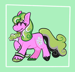 Size: 1504x1435 | Tagged: safe, artist:spaceoreosxoxo, daisy, flower wishes, earth pony, pony, g4, aromantic, aromantic pride flag, colored hooves, dyed mane, flower, green background, pride, pride flag, simple background, solo