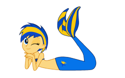 Size: 1316x822 | Tagged: safe, artist:mlpfan3991, oc, oc only, oc:flare spark, mermaid, equestria girls, g4, female, looking at you, mermaidized, one eye closed, simple background, solo, species swap, transparent background, wink, winking at you