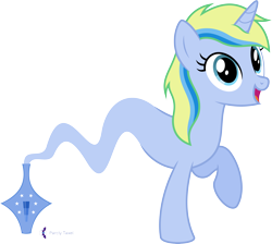 Size: 4462x4000 | Tagged: safe, artist:parclytaxel, oc, oc only, oc:azure light, genie, genie pony, pony, unicorn, .svg available, absurd resolution, bottle, commission, female, horn, mare, open mouth, open smile, raised hoof, simple background, smiling, solo, transparent background, unicorn oc, vector