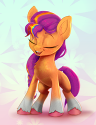 Size: 1158x1511 | Tagged: safe, artist:xbi, sunny starscout, earth pony, pony, g5, abstract background, cute, eyes closed, female, mane stripe sunny, mare, smiling, solo, sunnybetes