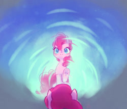 Size: 1280x1097 | Tagged: safe, artist:kkmrarar, pinkie pie, earth pony, pony, g4, too many pinkie pies, colored pupils, cute, diapinkes, female, looking at you, mirror pool, reflection, scene interpretation, smiling, solo, water