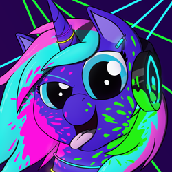 Size: 1500x1500 | Tagged: safe, artist:passionpanther, oc, oc:heartbeat, pony, unicorn, headphones, icon, neon, party, rave, solo