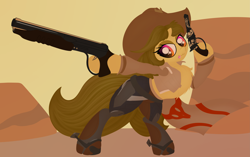 Size: 6427x4038 | Tagged: safe, artist:beigedraws, oc, oc only, oc:beige, pony, unicorn, clothes, cowboy hat, crossover, destiny (video game), gun, handgun, hat, revolver, shotgun, solo, weapon