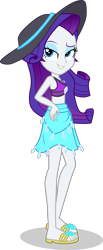 Size: 1673x4059 | Tagged: safe, artist:dustinwatsongkx, rarity, human, equestria girls, g4, my little pony equestria girls: better together, bikini, clothes, confident, eyebrows, eyeshadow, feet, female, geode of shielding, grin, hand on hip, hat, high res, magical geodes, makeup, raised eyebrow, rarity's blue sarong, rarity's purple bikini, sandals, sarong, shadow, simple background, smiling, solo, sun hat, swimsuit, transparent background, vector